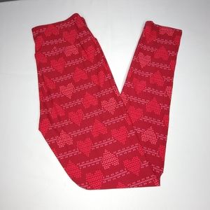 LuLaRoe Women's One Size Leggings Red "Hearts XOXO"